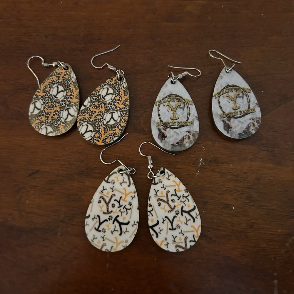 Lot of 3 Pairs Teardrop Western Earrings Yellowstone Ranch Rustic Cowgirl Style